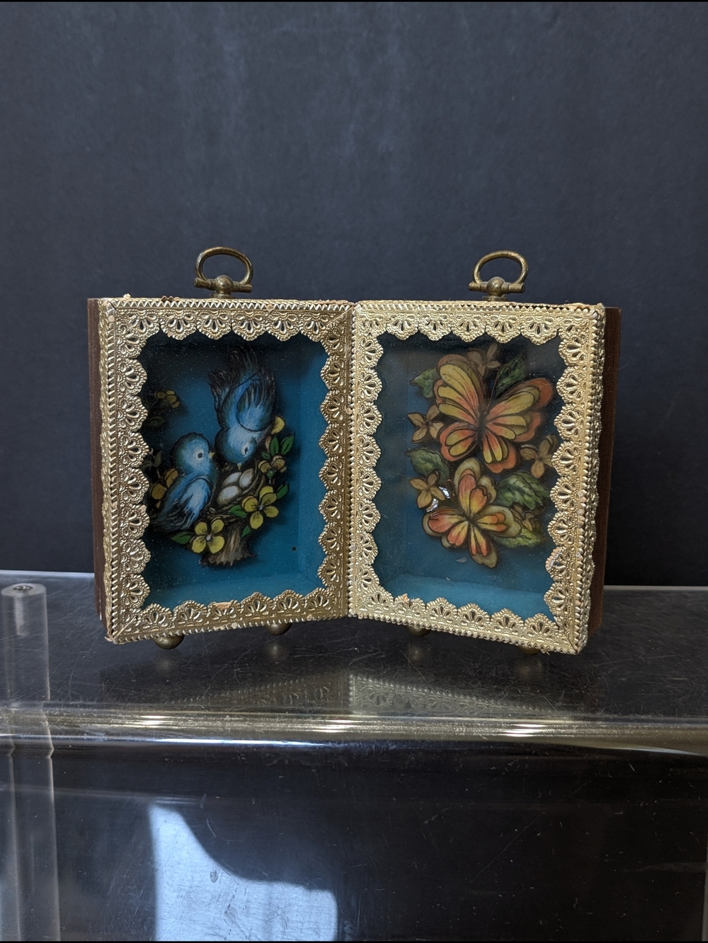 Vintage-Style Gold Framed Blue Double Panel Decorative Accent